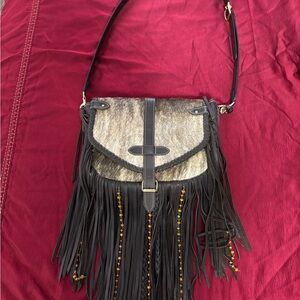 Fringe Leather Crossbody Bag -  Brown